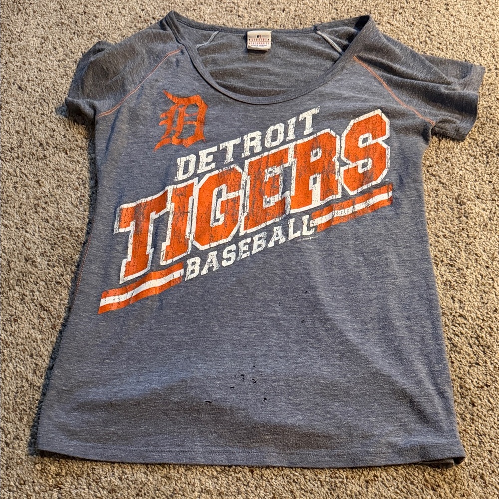 Detroit Tigers Women's Baseball Tee - Gray and Orange